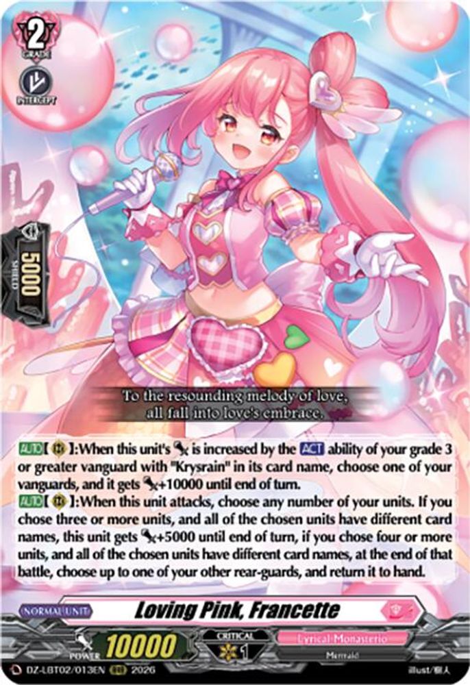 Loving Pink, Francette DZ-LBT02/013EN Cardfight!! Vanguard DZ-LBT02: Lyrical Monasterio Season of Wonders NM