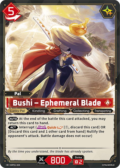 Bushi – Ephemeral Blade EBP01-004 R Palworld Dawn of Palpagos Near Mint