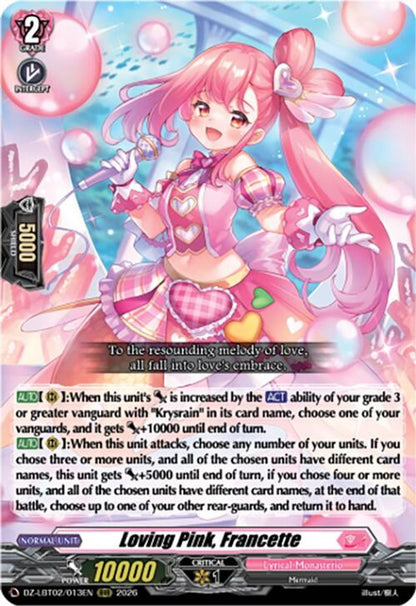 Loving Pink, Francette DZ-LBT02/013EN Cardfight!! Vanguard DZ-LBT02: Lyrical Monasterio Season of Wonders NM